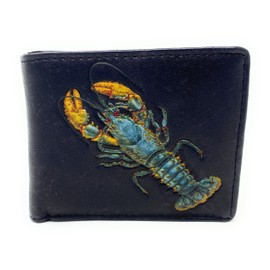 Shag Wear Deep Sea Crustaceans Lobster and Crab Shellfish Billfold Wallet For Men and Teen Boys Vegan Faux Leather Black