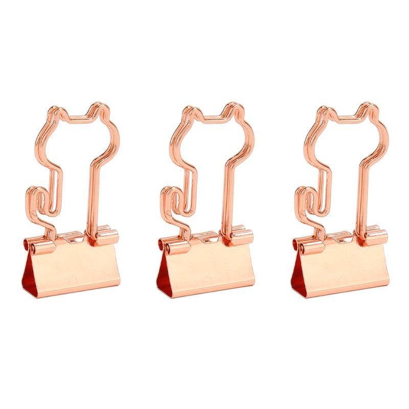 100 Pcs Binder Clips Metal Hollow Cat Shape Rose Gold