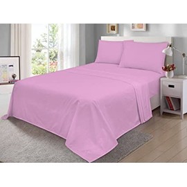 100% Egyptian Cotton Flat Sheet 200 Thread Count Hotel Quality Soft & Crisp Cotton Caravan Campervan Bed Flat Sheet (Pink, Double)