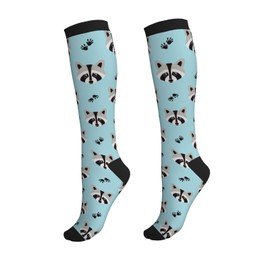 Bshuey Raccoon Compression Socks For Women & Men Circulation 15-20 Mmhg Knee High Best Support For Travel Running Athletic