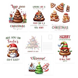 Silly Goose Gifts Hope Your Christmas Is The Shiz - Pooh Emoji Holiday Themed Post Card Assortment (24 included) Greeting Mutipack Bulk Lot Stamp Postcards for Mailing - Hap-Poo Christmas To You!