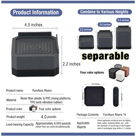 Adjustable Bed Risers 3.6&5.3 Inch, 4000 lbs, 4 Middle Pack Black