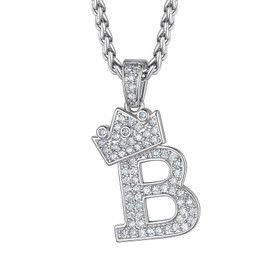 Sparkle Initial B Crown Necklace for Men Women Platinum Plated Cubic Zirconia Letter Pendant Necklaces