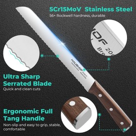HAUSHOF Bread Knife with Sheath, 8-Inch Serrated Bread Knife for Homemade Bread, 5Cr15Mov Premium Stainless Steel Bread Cutter with Gift Box for Mom Dad, Full Tang and Ergonomic Handle