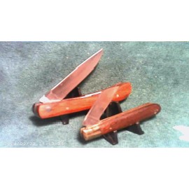 Pakistan Lot of 2 Vintage Utility Work Knives Single Blade Hardwood Handles 3-1/2" & 4"