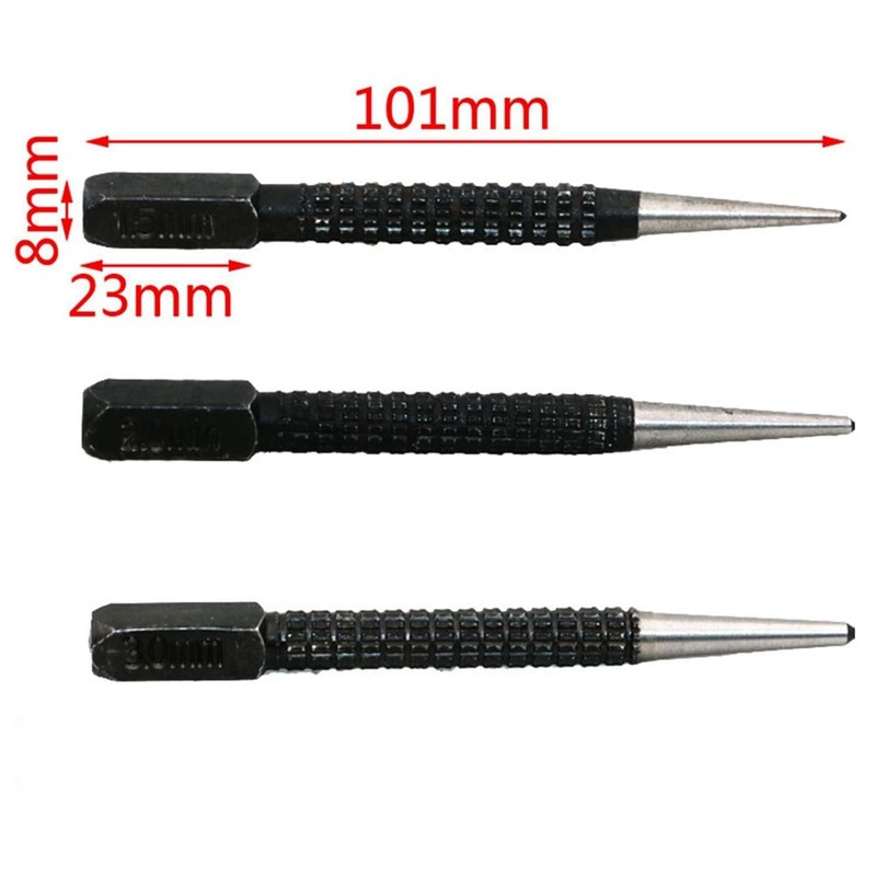3pcs Centre Punch Set,Nail Punch, Centre Punch, 1/16"", 5/64'', 1/9""(1.5mm-3.0mm)