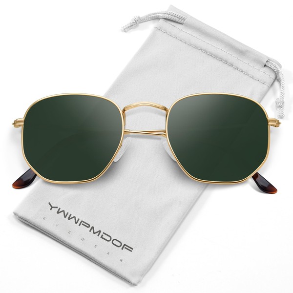 YWWPMDOF Polarized Sunglasses for Womens Men Trendy Square Hexagonal Flat