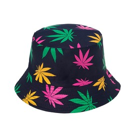 Punk Black Green Red Leaf Weed Fisherman Caps Bucket Hats Hip Hop Gorro Outdoor Men(Navy Rainbow)