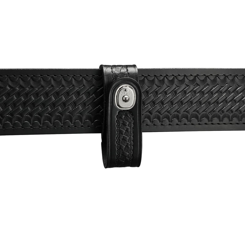 Handcuff Strap Black Leather Basketweave, Silver Snap, 3.5