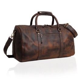 Leather Duffel Bags for Men, Carry On Garment Bag, Travel Leather Duffel Bag Weekender Brown (20" Large)