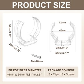 MECCANIXITY T16 U Clips Holder Bracket Fluorescent Tube Light Fixture Plastic Pipe Clamps with Screws for LED Bulbs Ceiling Lamp, Clear, Pack of 18
