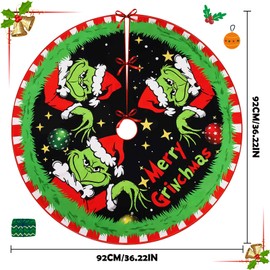 Lets Joy Christmas Tree Skirt, Green Christmas Tree Skirt, Christmas Tree Blanket, Cartoon Christmas Tree Blanket, Round, Christmas Holiday Christmas Decoration, Home Decoration, Diameter 92 cm