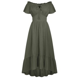Scarlet Darkness Renaissance Dress for Women 2025 Summer Country Boho Dresses Army Green S