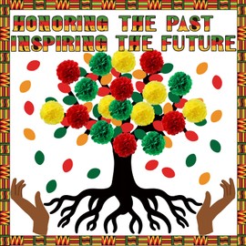 Eersida Black History Month Bulletin Board Decorations for Classroom Black History Bulletin Board Set with Red Green Yellow Tissue Flower Balls for African American Celebration Party Supply