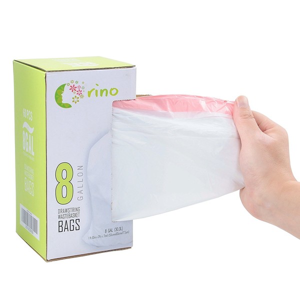 Orino Ultra Strong Medium Trash Bags Car trash bag, 8 Gallon Drawstring Trash Bags, 0.74 mil, 21.9"x23.95", 60 Count