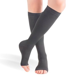 Men's Low Compression Open Toe High Socks No Toe Socks Below Knee Length Graduated Compression Day and Night Lounge at Home, Black