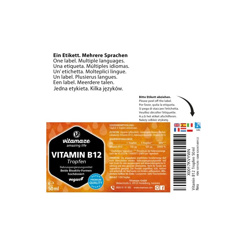 Burxoe Vitamin B12 Drops 500 mcg, Vegan High Dose Drops,