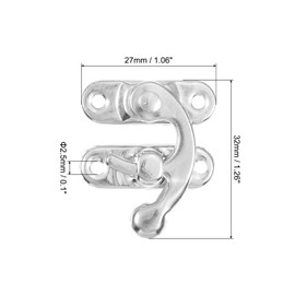 sourcing map 6 Pcs Vintage Lock Clasp, 27 x 32mm Mini Swing Arm Clasp Latch Right Latch Hook Hasp with Screws for Jewelry Box Suitcase Toolbox Wooden Case, Silver