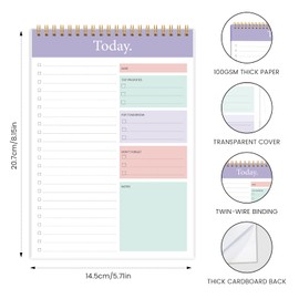 KMQOY To Do List Notepad - 3 Pack Daily Planner Pad Undated 52 Sheets Spiral Today Planner Note Pad Premium Thick Paper 6.5" x 9.8" For Work and Personal Organized(Purple)