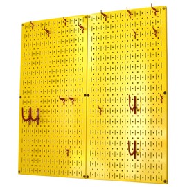 Wall Control Kitchen Pegboard Organizer Pots and Pans Storage Rack Organization Kit with Yellow Pegboard and Red Accessories