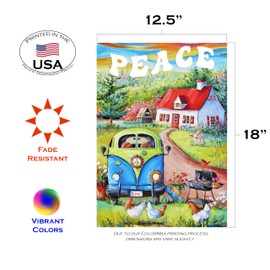 Toland Home Garden 1112666 Peace Van Farm Summer Flag 12x18 Inch Double Sided for Outdoor Peace House Yard Decoration