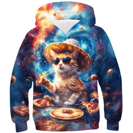 RAISEVERN Boys Hoodies Cool Pizza Cat Kids Sweatshirts Girls Pullover Funny s Hooded Novelty Sweatsuits Sport Hoody 8-11 Years