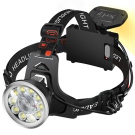seeup Headlamp Spotlight Flashlight, Bright LED Rechargeable Headlight, Waterproof Head Light with Back Lamp for Outdoor Camping Running Hiking Fishing Cycling (Black, Spotlight & Floodlight)