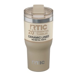 RTIC 20oz Essential Tumbler with Lid, Ceramic Lined, Insulated, Stainless Steel, Metal, Double Wall Vacuum-Insulation, Travel Cup for Iced Coffee, Tea, Hot and Cold Drink, Beach