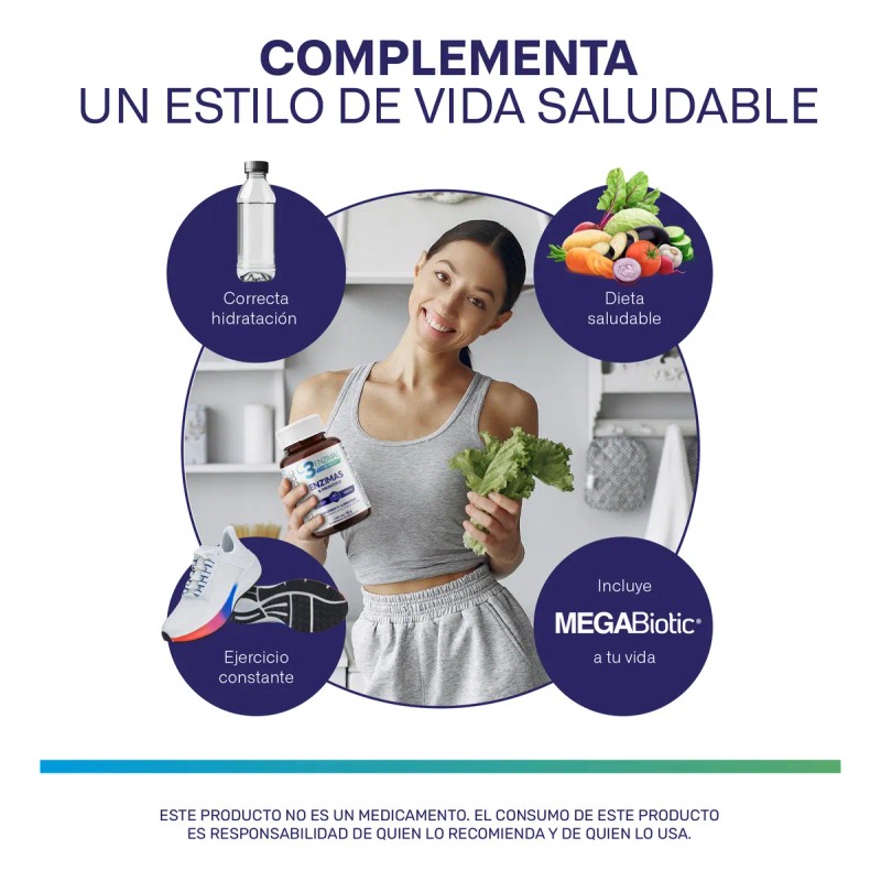 Enzimas Megabiotic 60 Cpsulas Bromelina Lipasa Sin Sabor