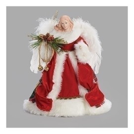 Roman Plaid Cloak Angel Christmas Tree Topper, 12-inch Height, Christmas Decoration