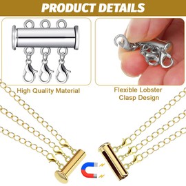 BLPRKOT 8 Pieces Magnetic Chain Clasp, 2/3/4/5 Strands Necklace Separator Magnetic Connectors Multi-Strand Extender for DIY Necklaces Bracelet Jewellery Making (Gold-Silver