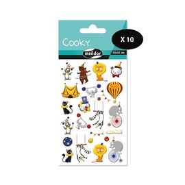 Maildor CY139Cpack - 10 x 1 Pack of 3D Cookie Stickers, 1 Sheet 7.5 x 12 cm, Circus (25 Stickers)