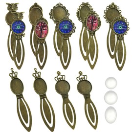 Allazone Pack of 14 Bookmark Pendant Tray with Glass Cabochon for Bookmarks, DIY Making, Lovers Reading, Necklace