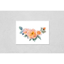 Poster Reproduction of Hand drawn watercolor arrangement with picturesque tea rose flowers, rosebuds and leaves isolated on a white background. Floral botanical illustration Variation Number 2