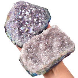 JIC Gem Titanium Coated Amethyst Cluster Large Angel Aura Crystal Geode Druzy Home Decoration Specimen 1pc 1.1-1.54 lb