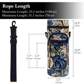 Linkidea Water Bottle Carrier with Strap Compatible with Yeti Yonder Bottle 1.5L Sports Water Bottle Carrier Shoulder Strap with Phone Pocket, Blue Flower