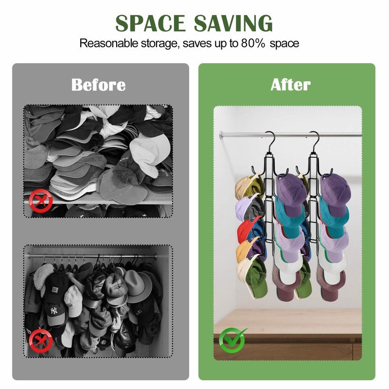 Hat Organizer for Closet, Collapsible Metal Caps Rack with 10