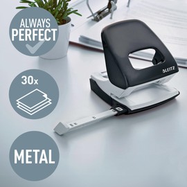 Leitz Hole Punch, 30 Sheets, Guide Bar with Format Markings, Metal, NeXXt Range, 50082095 - Black