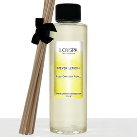 LOVSPA Meyer Lemon Reed Diffuser Oil Refill with Replacement Reed Sticks | Clean, Refreshing Citrus Scent with Sliced Lemons and a Hint of Soft Sugary Nuances | 4 oz | Made in The USA