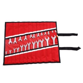 24 Pocket Wrench & Tool Roll Up Pouch Organizer Bag Handmade Waterproof Printed Ballistic Polyester Codura Canvas for Craftsman Gear Drive User Portable Easy Grip | Metric or SAE | Red