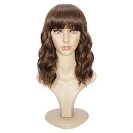 Ucubb Pelucas cortas y rizadas con flequillo para mujer, pelucas onduladas de 14 pulgadas, pelucas sintéticas resistentes al calor.
