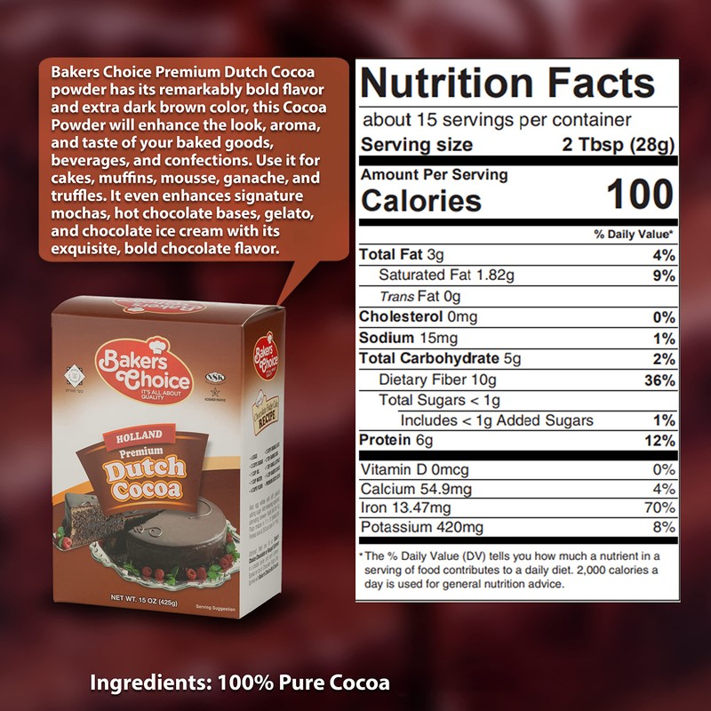 Dutch Cocoa Powder - Unsweetened Chocolate Powder- 15 Ounce -