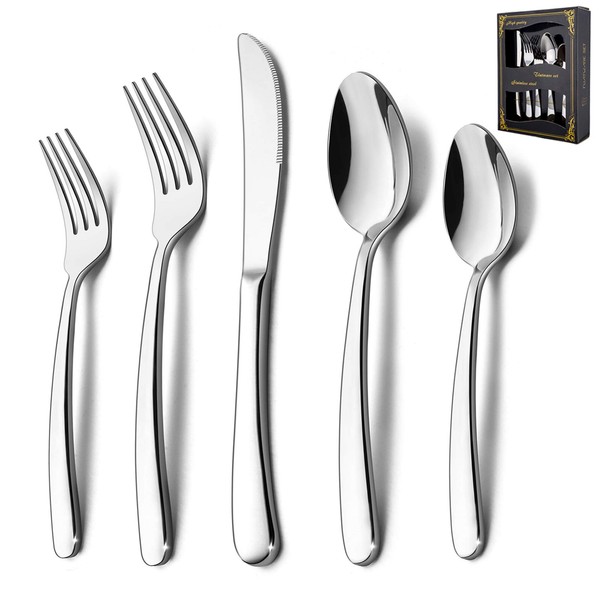 60-Piece Heavy Duty Silverware Set, HaWare Stainless Steel Solid Flatware Cutlery for 12, Modern & Elegant Design for Home/Hotel/Wedding, Mirror Polished and Dishwasher Safe