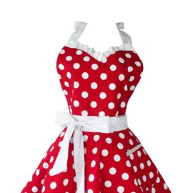 LERTREE Lovely Sweetheart Red Retro Kitchen Aprons Women Girl Cotton Polka Dot Cooking Salon Apron Dress