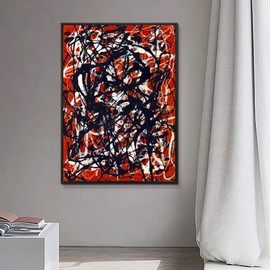 INVIN ART Framed Canvas Extra Large Giclee Print Art Free Form by Jackson Pollock Abstract Wall Art Living Room Home Office Decorations(Black Slim Frame,28"x40")