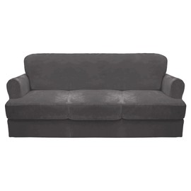 CUCRAF T Cushion Sofa Cover 4 Piece Slipcovers, Soft Thick Velvet Couch Cover for Living Room, Washable High Stretch Furniture Protector with 3 Cushion Slipcover, (Sofa, Dark Grey)