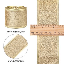 GORGECRAFT 10 Yards 50mm Wide Wired Edge Ribbon Golden Sparkle Ribbon Glitter Shiny Fabric Gorgeous Ribbons for Gifts Wrapping Birthday Christmas Tree Bows Wreath Festival Party Decorations