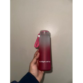 Hello Handsome, Hello Beautiful Gradient Frosted Water Bottle with Straw Lid - 450ml Reusable Leak-Proof Frosted Sports Drink Bottle with Strap,3 colour Blue, Pink, Red. (PINK)