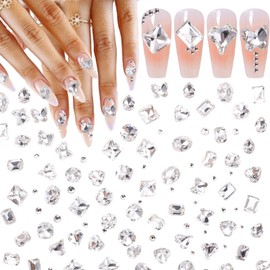 500 Pcs White Nail Charms and Rhinestone, Half Round Gems and Glass Rhinestones Charms for Nails, Nail Gems Rhinestones Charm for Acrylic Nails Art DIY Supplies