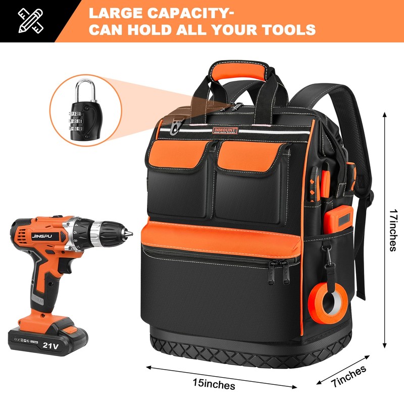 DOSUKE Tool Backpack Bag Heavy Duty, Wide Mouth Electrician Backpack